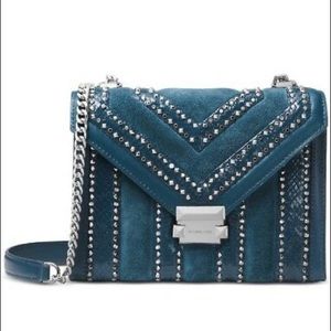 Michael Kors Whitney Teal/ Silver Large Mixed Media Convertible Shoulder Bag